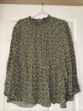 Cato Olive and Black Geometric Peplum Tunic